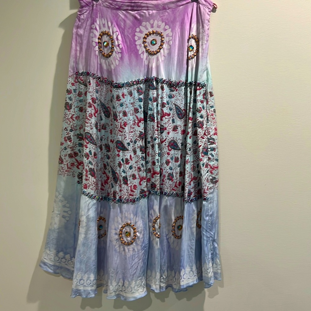 Silk print skirt with cotton lining